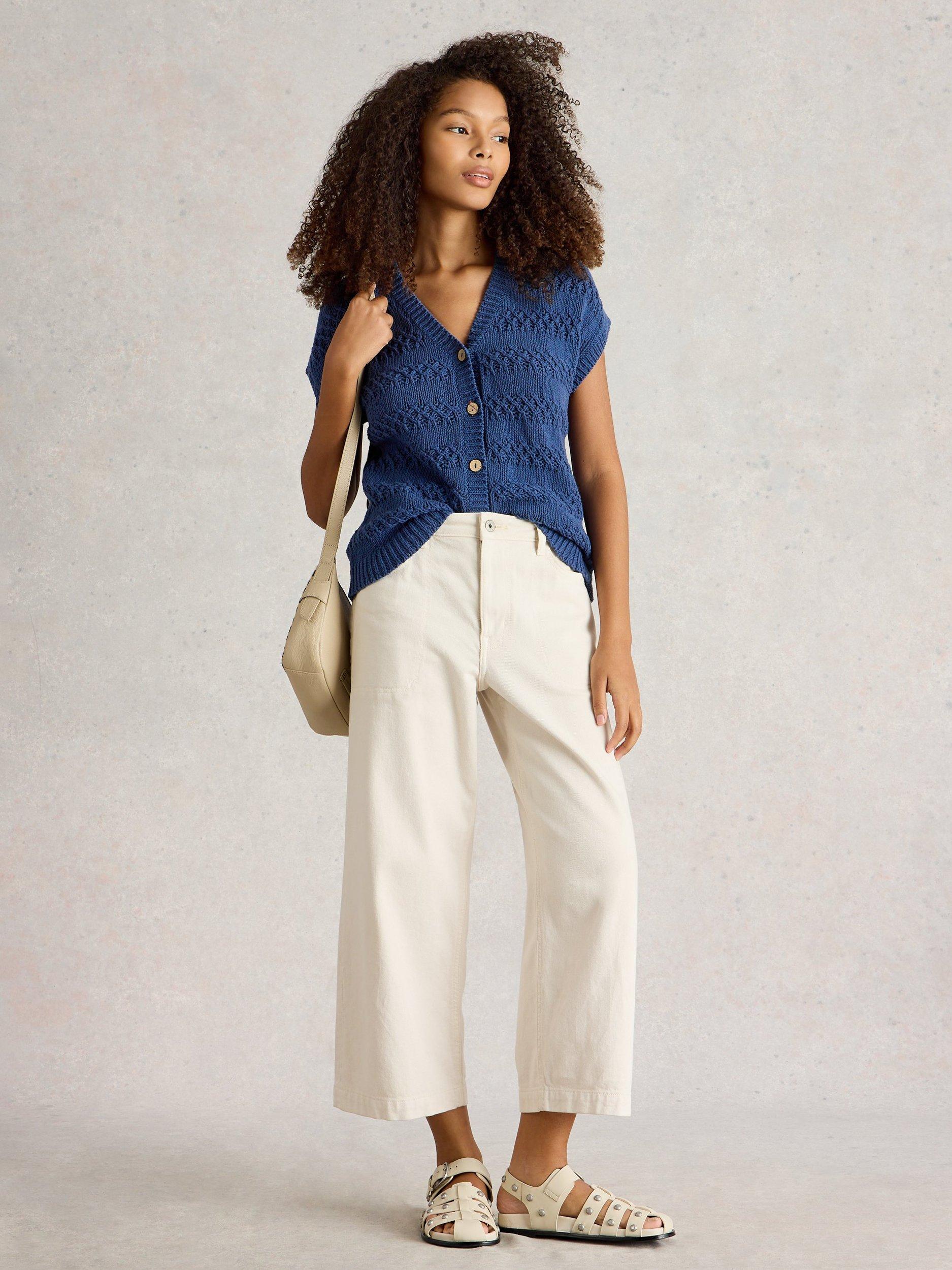 Product image 1 of 6, which shows White Stuff Tessa Organic Cotton Tank Cardigan, Navy Blue, S
