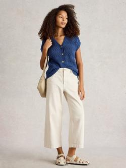 White Stuff Tessa Organic Cotton Tank Cardigan, Navy Blue, Navy Blue