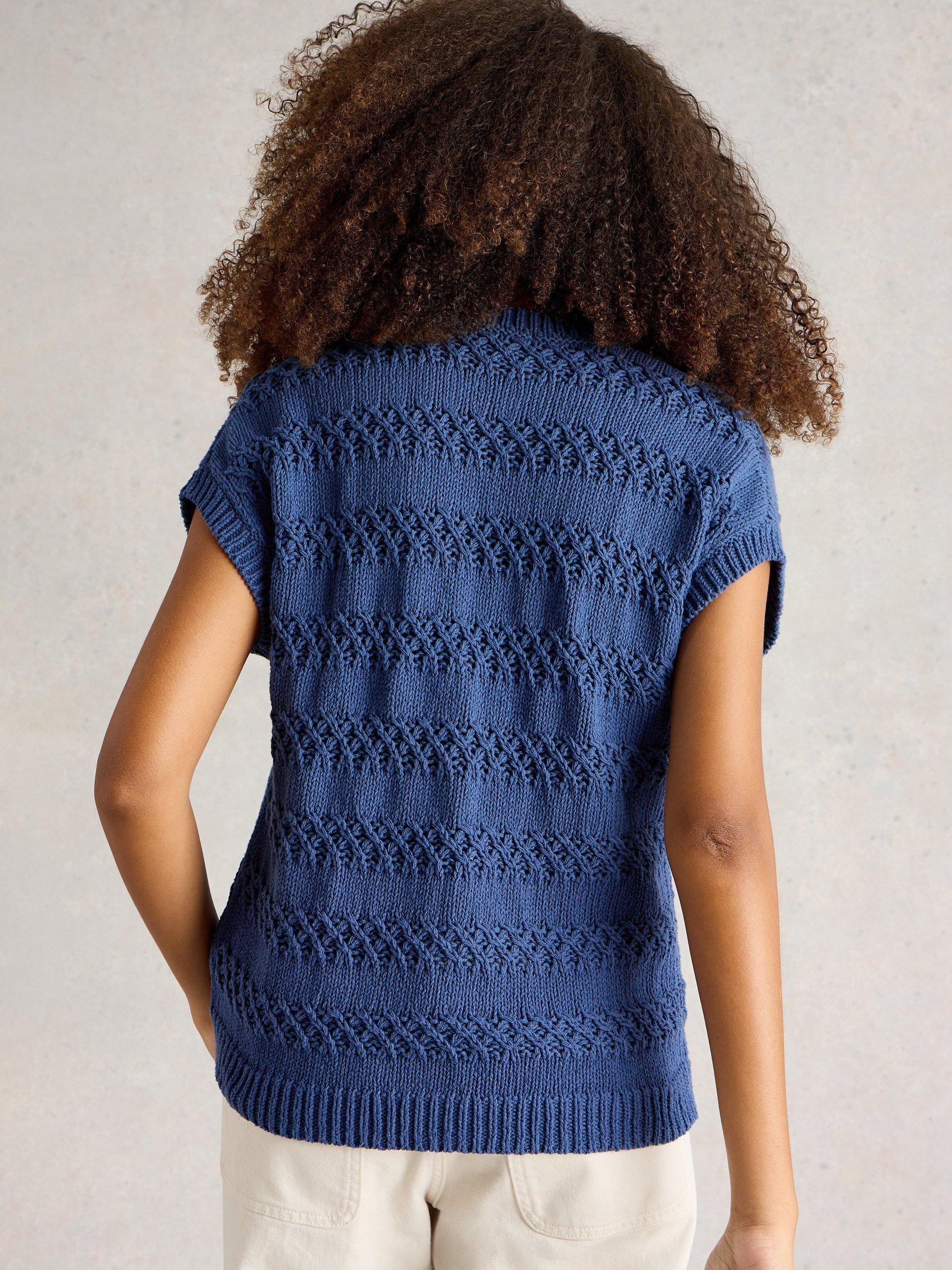 Product image 2 of 6, which shows White Stuff Tessa Organic Cotton Tank Cardigan, Navy Blue, S