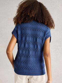 White Stuff Tessa Organic Cotton Tank Cardigan, Navy Blue - view 2, Navy Blue