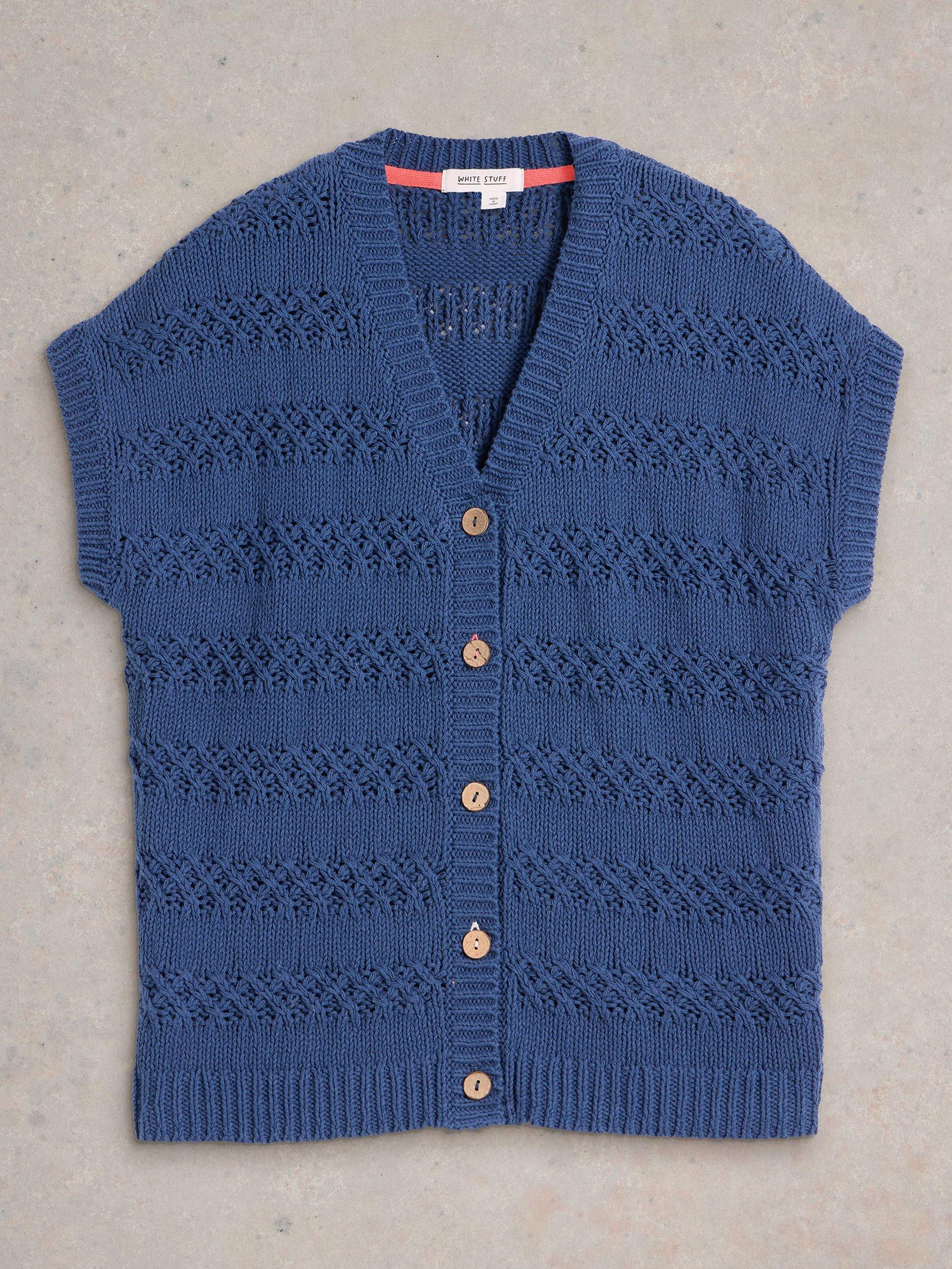 Product image 5 of 6, which shows White Stuff Tessa Organic Cotton Tank Cardigan, Navy Blue, S
