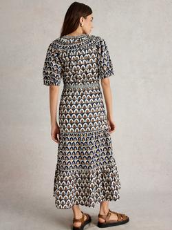 White Stuff Ariel Abstract Tiered Midi Dress, Navy/Multi - view 2, Navy/Multi