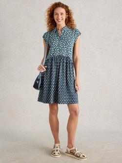 White Stuff Everly Split Print Organic Cotton Blend Shirt Dress, Navy/Multi, Navy/Multi