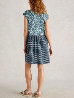 White Stuff Everly Split Print Organic Cotton Blend Shirt Dress, Navy/Multi - view 2, Navy/Multi