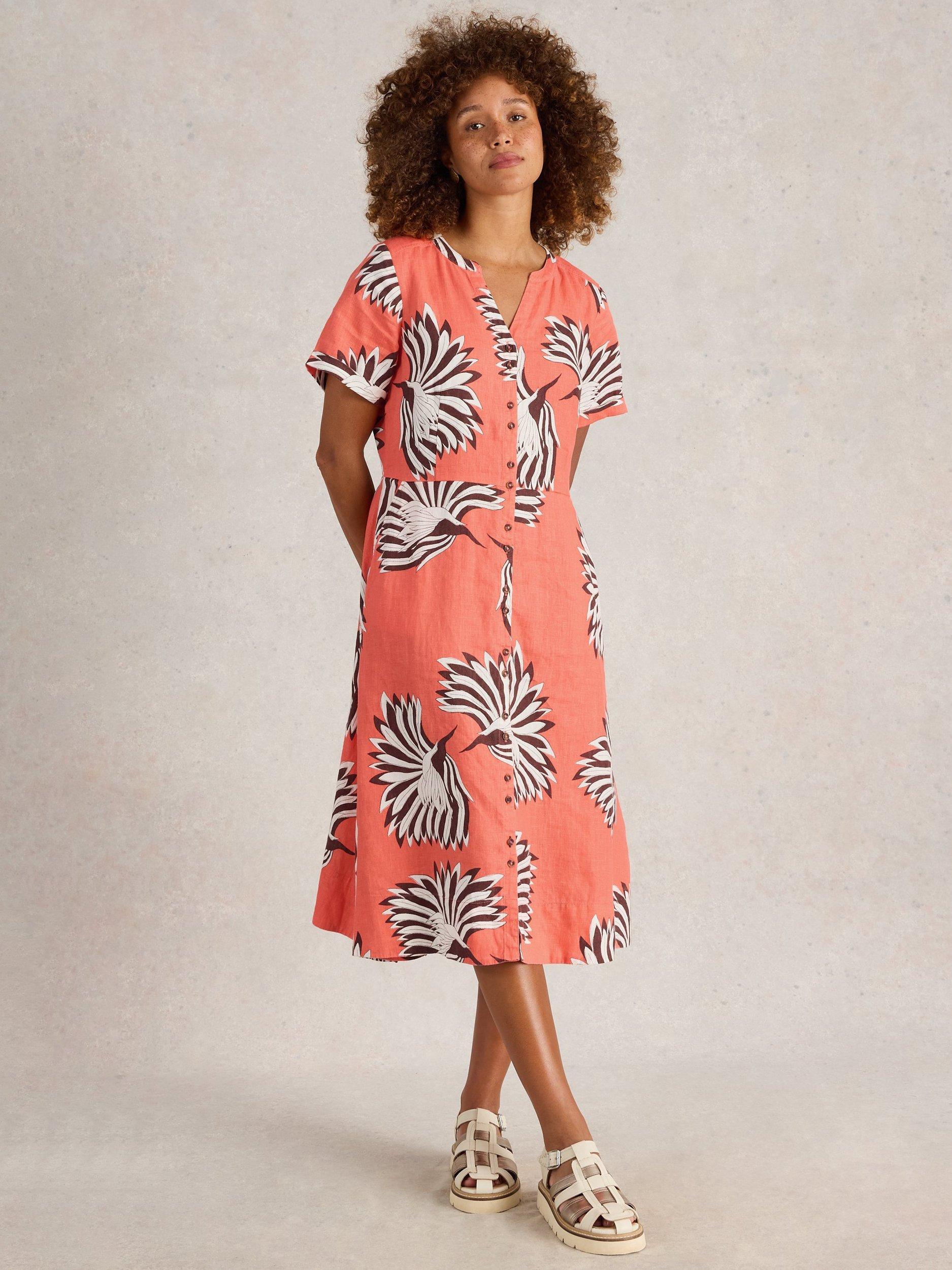 Product image 1 of 6, which shows White Stuff Iris Floral Midi Dress, Orange, 8