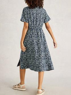 White Stuff Iris Abstract Floral Pure Linen Dress, Navy/Multi - view 2, Navy/Multi