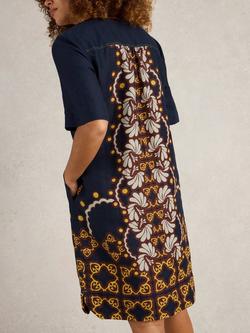 White Stuff June Linen Floral Tunic Mini Dress, Navy/Multi - view 2, Navy/Multi