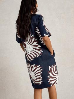 White Stuff June Floral Pure Linen Dress, Navy Pr - view 2, Navy Pr