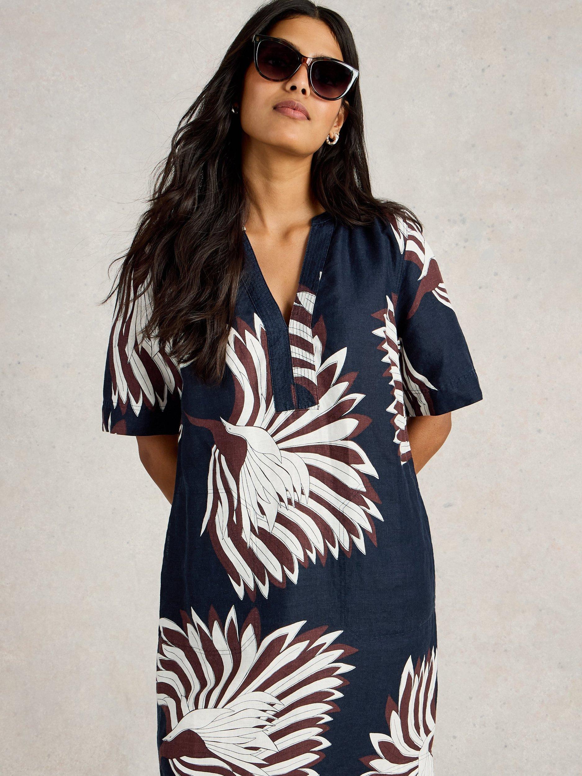 Product image 3 of 6, which shows White Stuff June Floral Pure Linen Dress, Navy Pr, 6