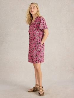 White Stuff Lindsay Floral Linen Blend Midi Dress, Mid Pink, Mid Pink
