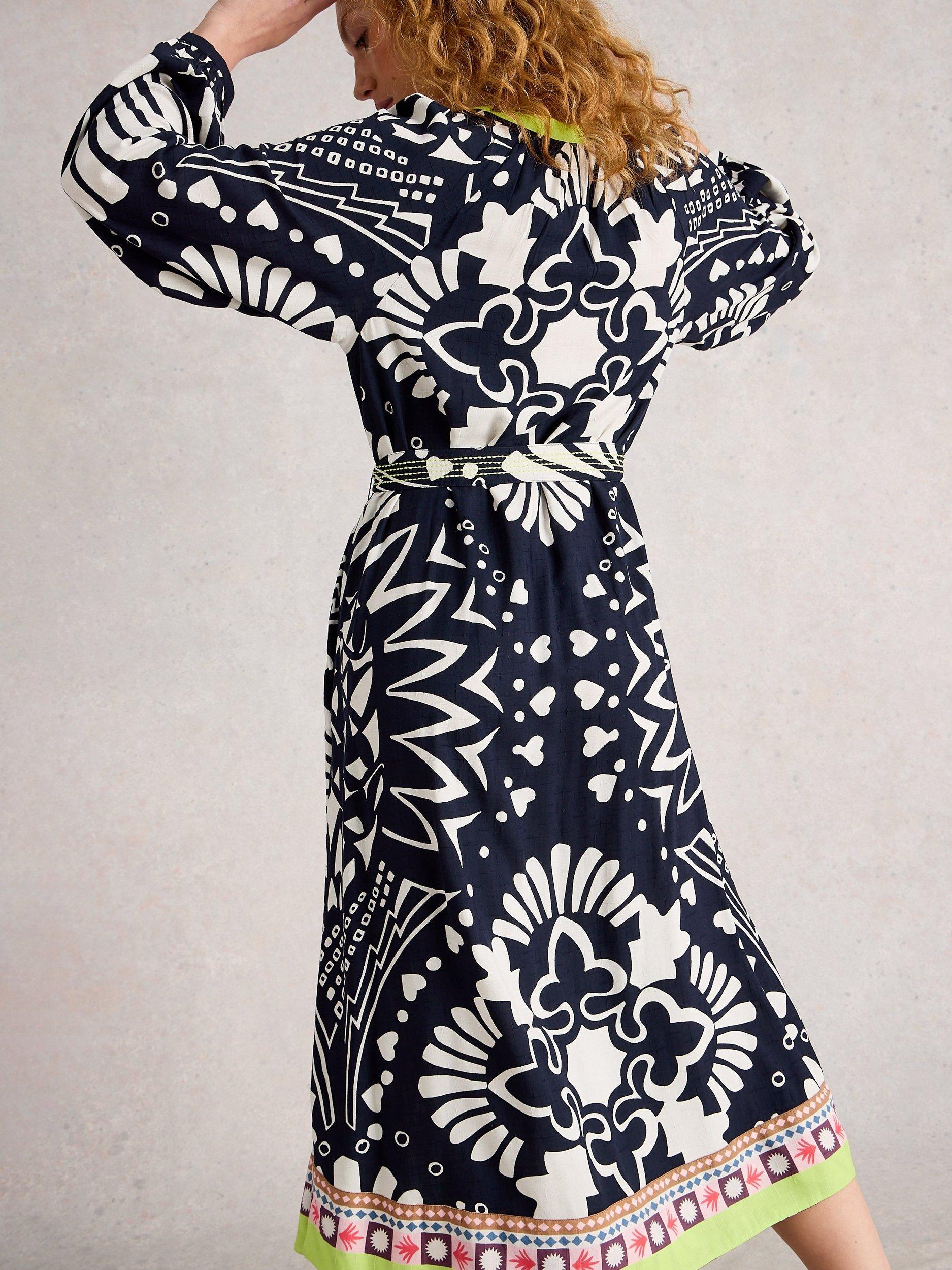 Product image 2 of 6, which shows White Stuff Liv Tie Waist Midi Dress, Navy/Multi, 10