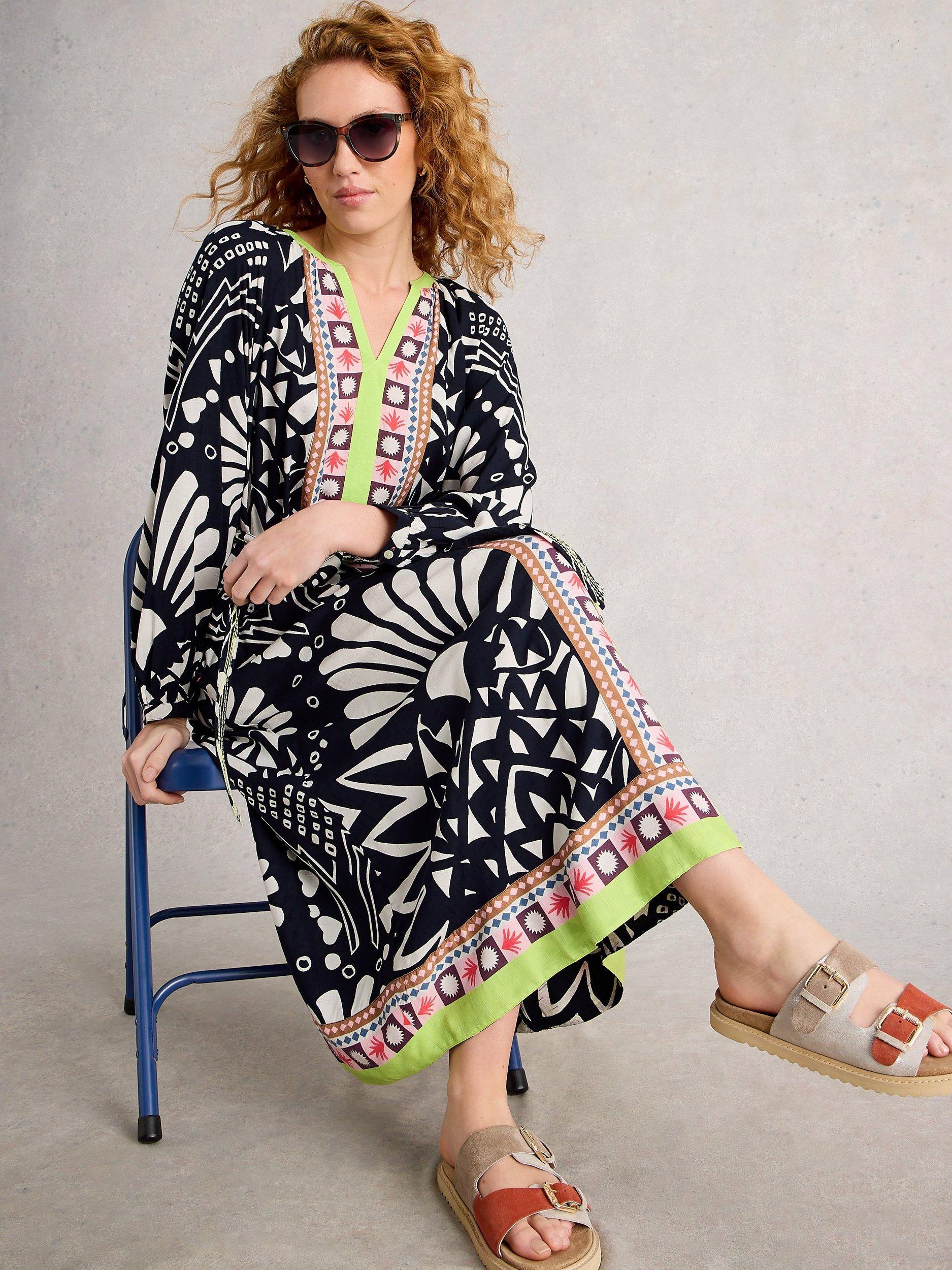 Product image 3 of 6, which shows White Stuff Liv Tie Waist Midi Dress, Navy/Multi, 10