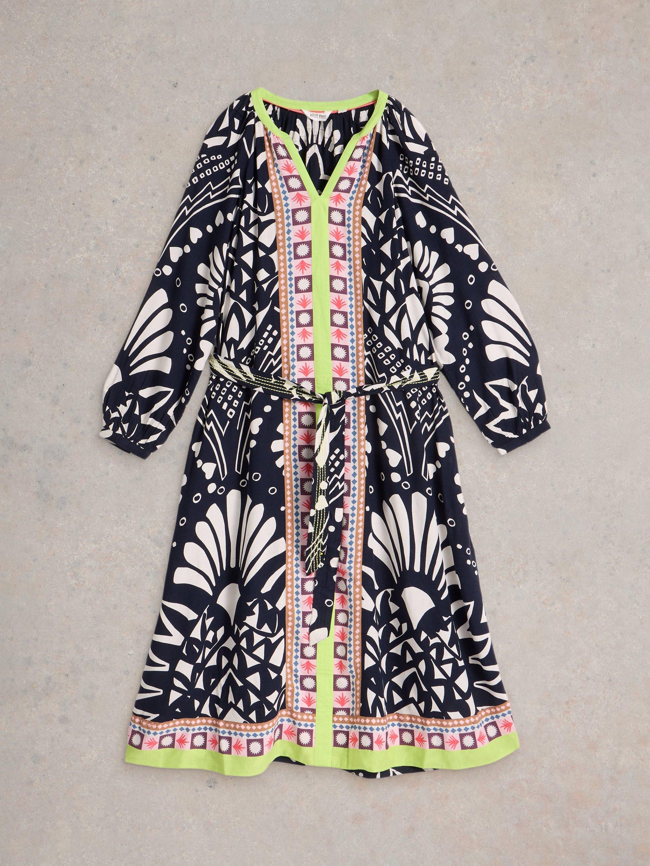 Product image 5 of 6, which shows White Stuff Liv Tie Waist Midi Dress, Navy/Multi, 10