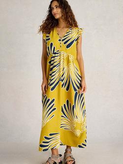 White Stuff Lorna Linen Blend Abstract Maxi Dress, Mid Yellow, Mid Yellow