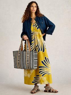 White Stuff Lorna Linen Blend Abstract Maxi Dress, Mid Yellow - view 2, Mid Yellow