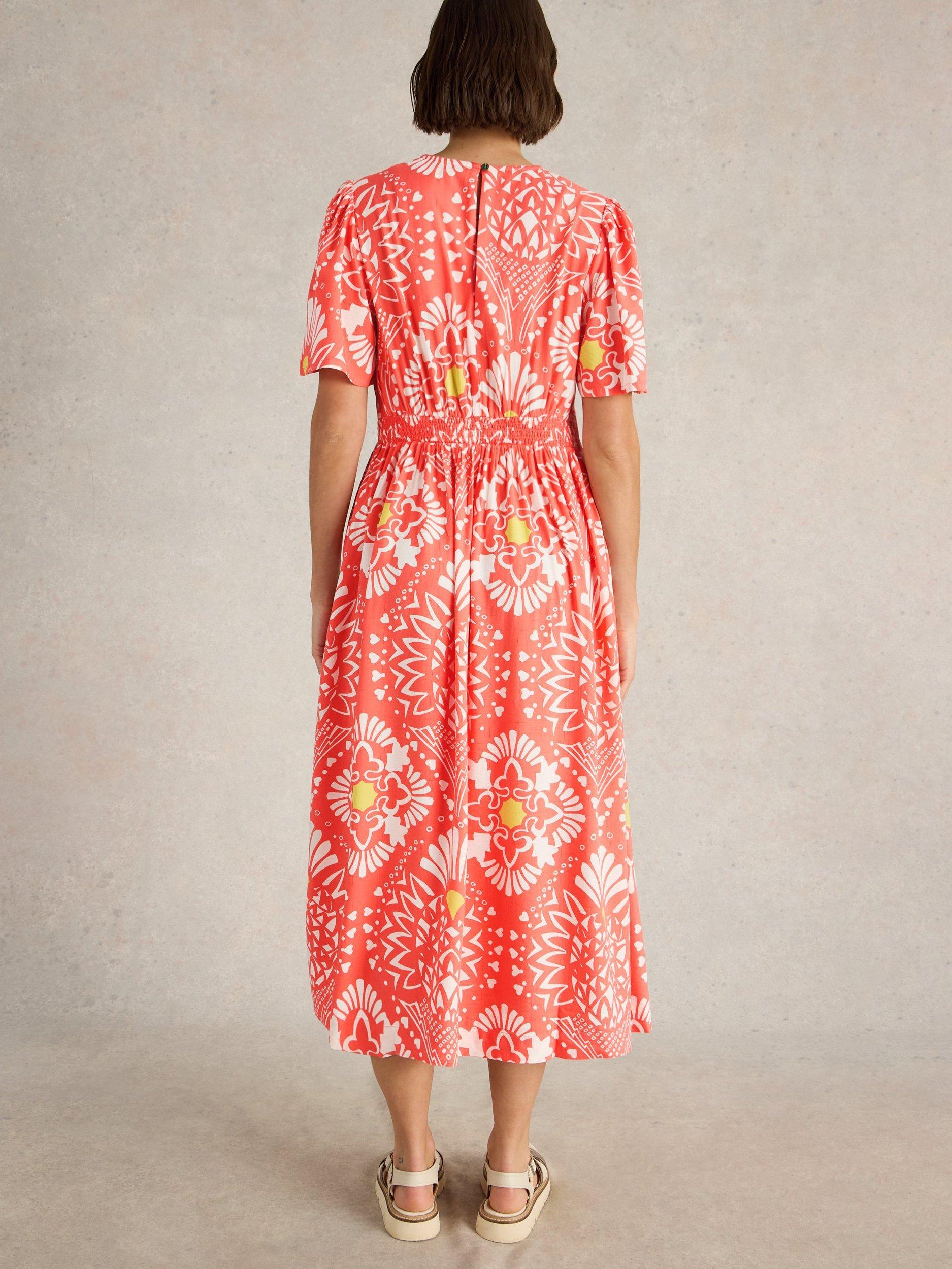 Product image 2 of 6, which shows White Stuff Lucy Floral V-Neck Midi Dress, Orange, 8