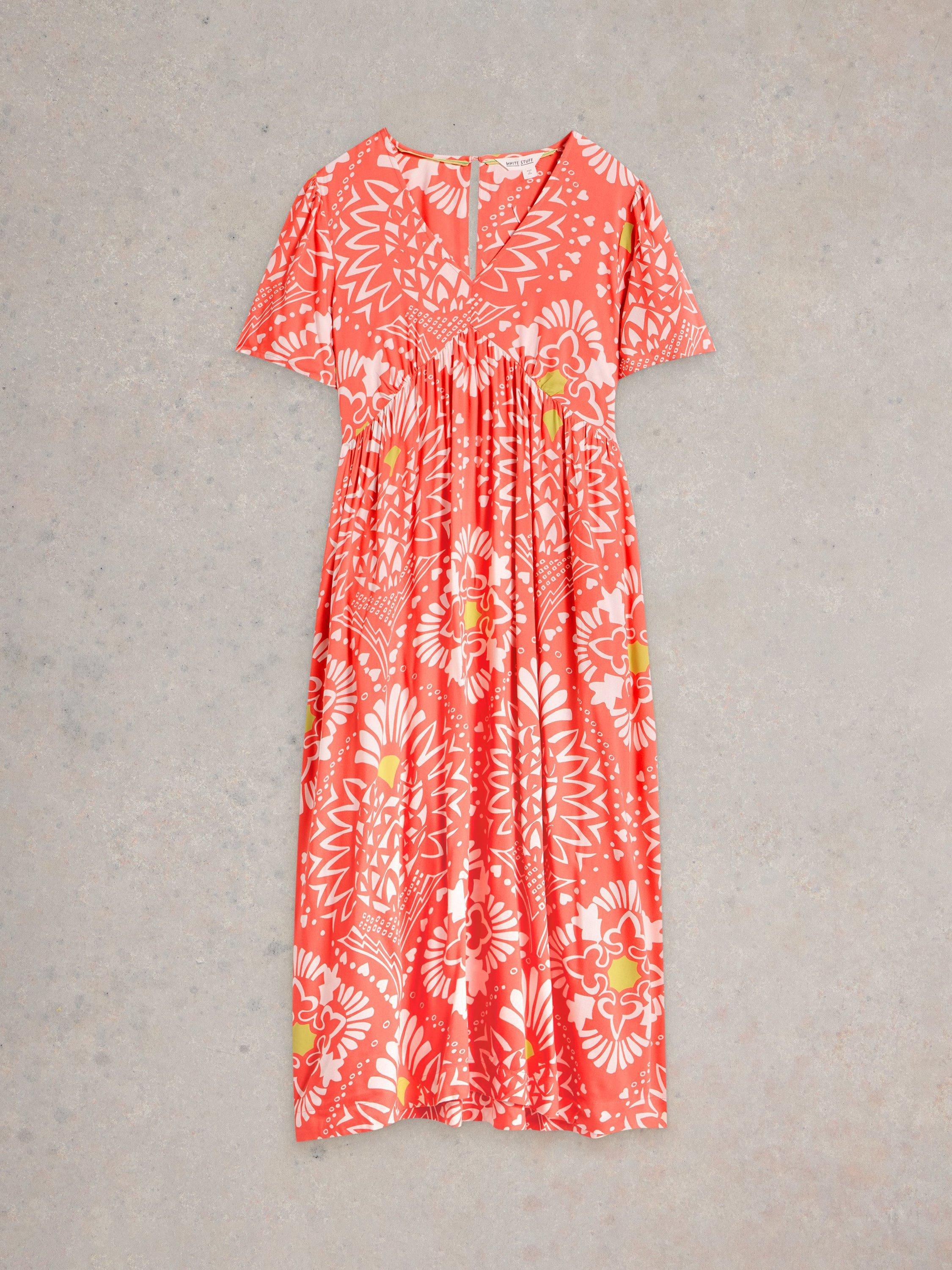 Product image 5 of 6, which shows White Stuff Lucy Floral V-Neck Midi Dress, Orange, 8