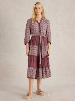 White Stuff Mabel Abstract Tiered Midi Dress, Navy/Multi, Navy/Multi