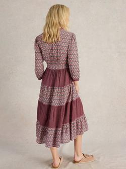 White Stuff Mabel Abstract Tiered Midi Dress, Navy/Multi - view 2, Navy/Multi