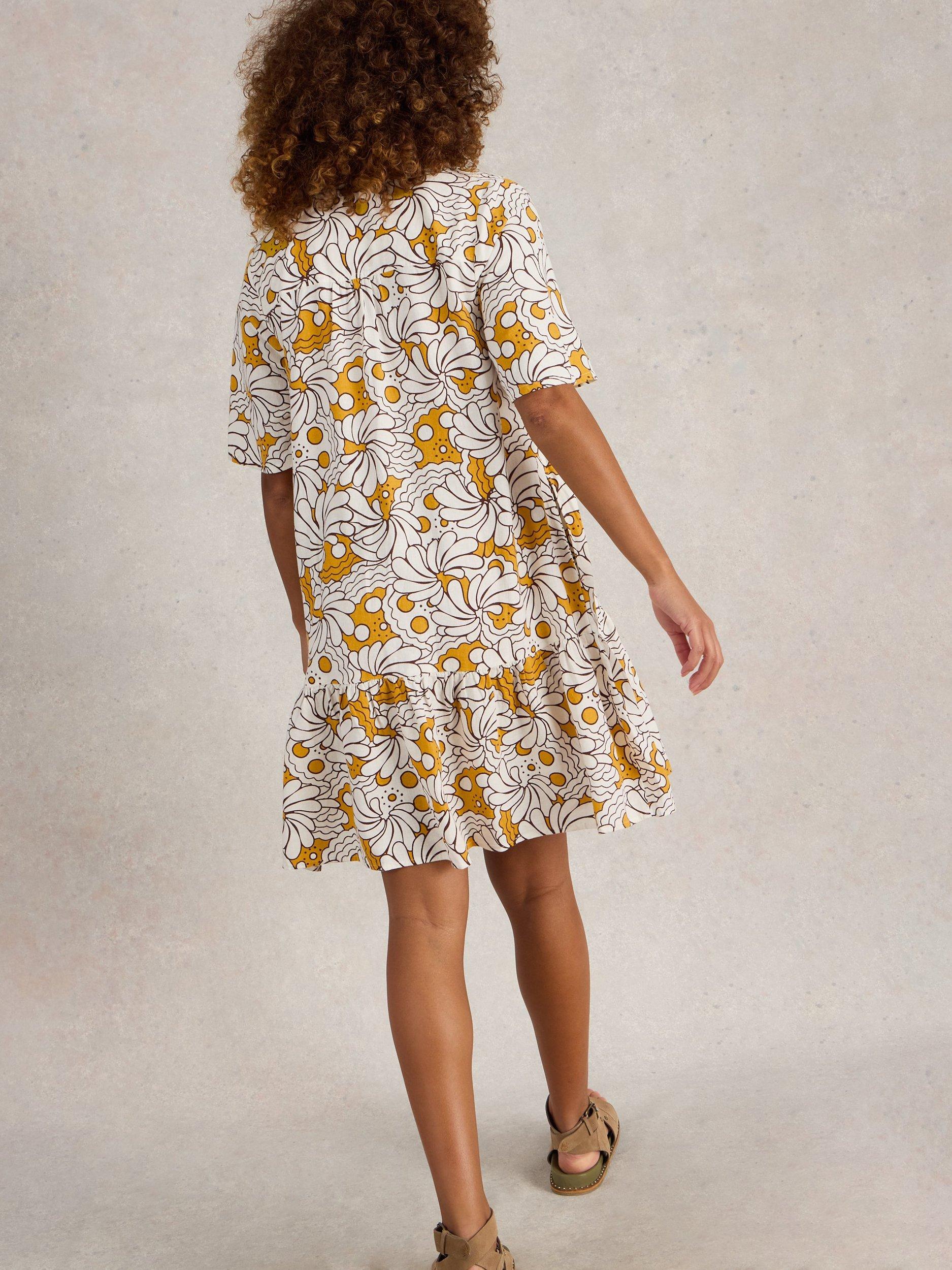 Product image 2 of 6, which shows White Stuff Otto Floral Linen Blend Flared Mini Dress, Mid Yellow, 6