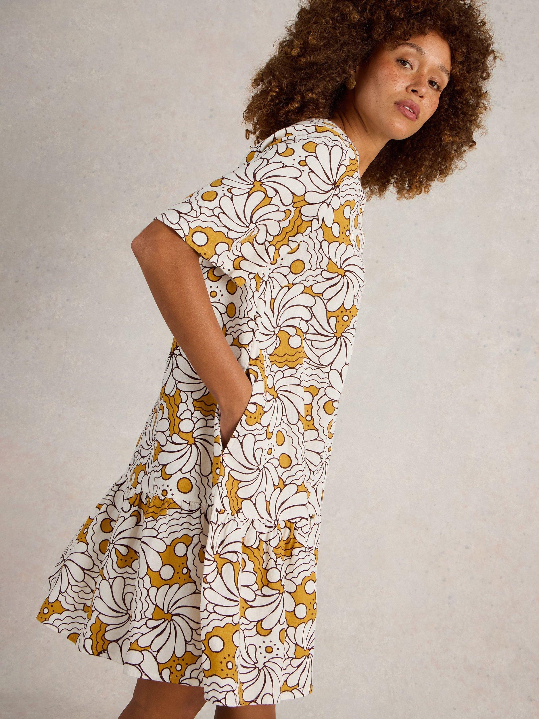 Product image 3 of 6, which shows White Stuff Otto Floral Linen Blend Flared Mini Dress, Mid Yellow, 6