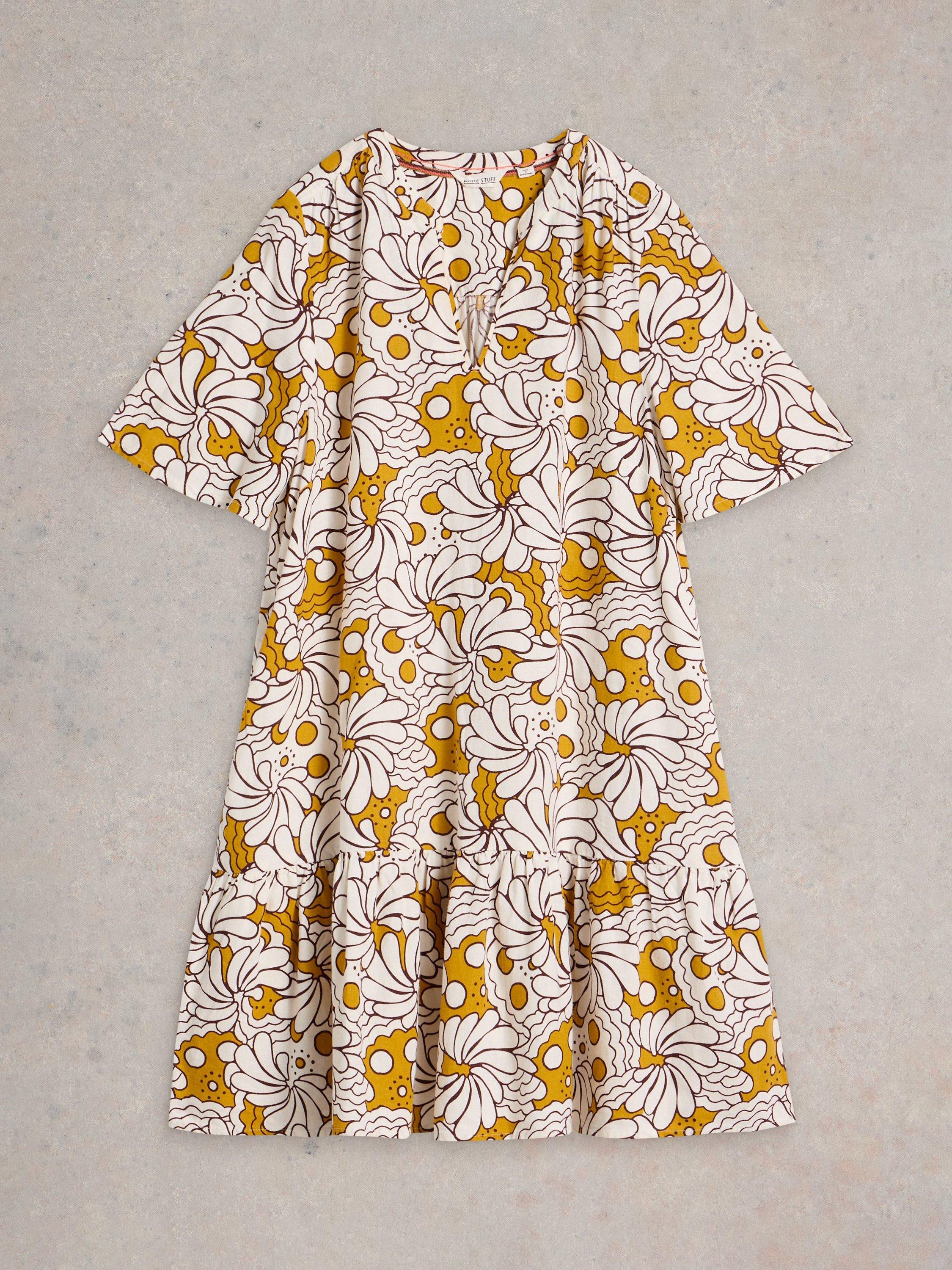 Product image 5 of 6, which shows White Stuff Otto Floral Linen Blend Flared Mini Dress, Mid Yellow, 6