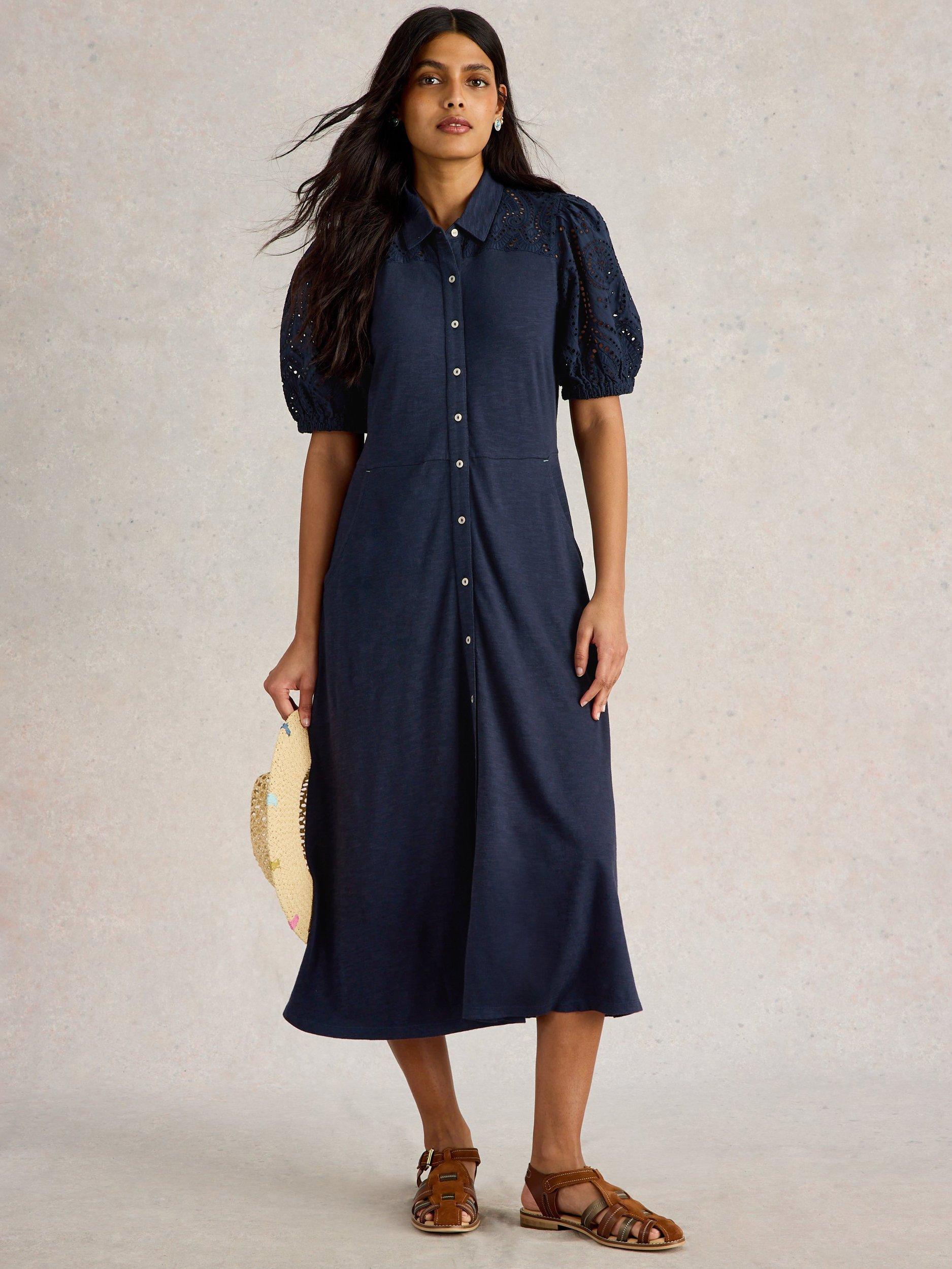 Product image 1 of 6, which shows Whtie Stuff Rua Midi Shirt Dress, Dark Navy, 6