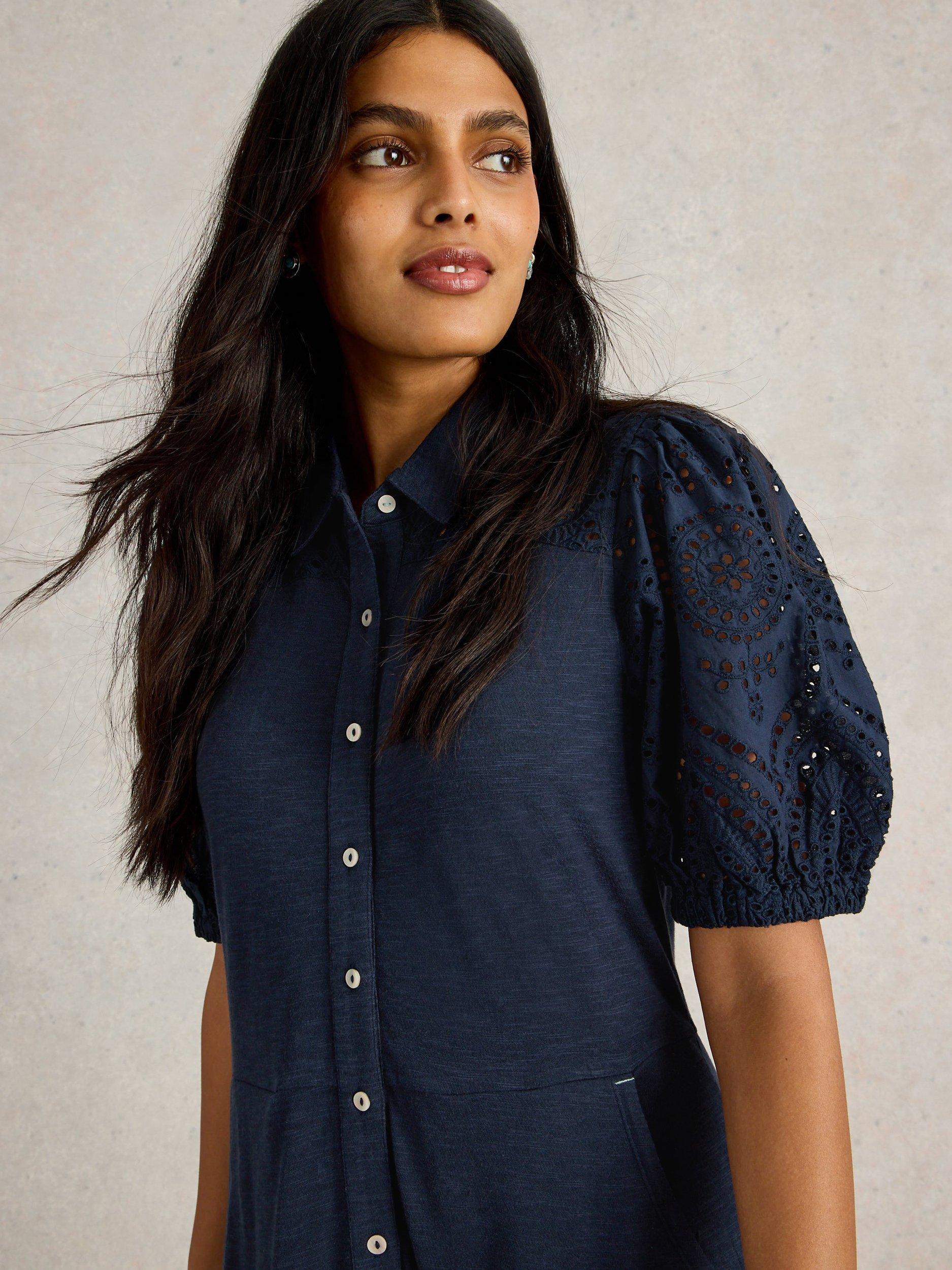 Product image 3 of 6, which shows Whtie Stuff Rua Midi Shirt Dress, Dark Navy, 6