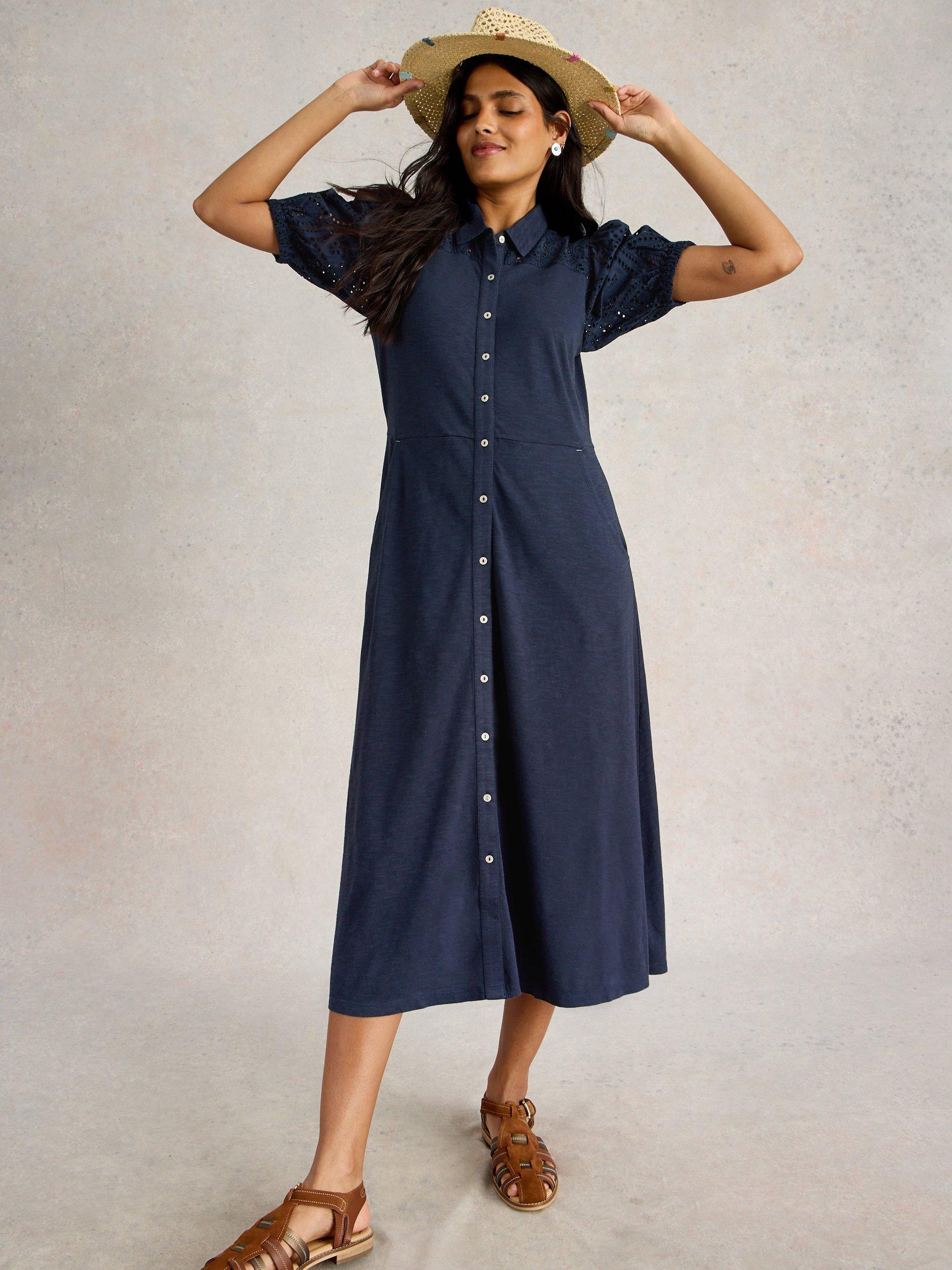 Product image 4 of 6, which shows Whtie Stuff Rua Midi Shirt Dress, Dark Navy, 6