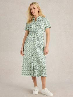 White Stuff Rua Organic Cotton Modal Midi Shirt Dress, Green/Multi, Green/Multi