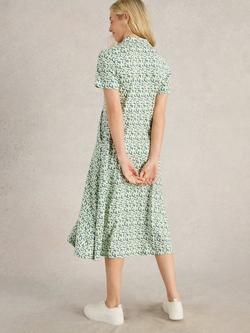 White Stuff Rua Organic Cotton Modal Midi Shirt Dress, Green/Multi - view 2, Green/Multi