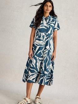 White Stuff Rua Floral Organic Cotton Modal Midi Shirt Dress, Navy/Multi, Navy/Multi