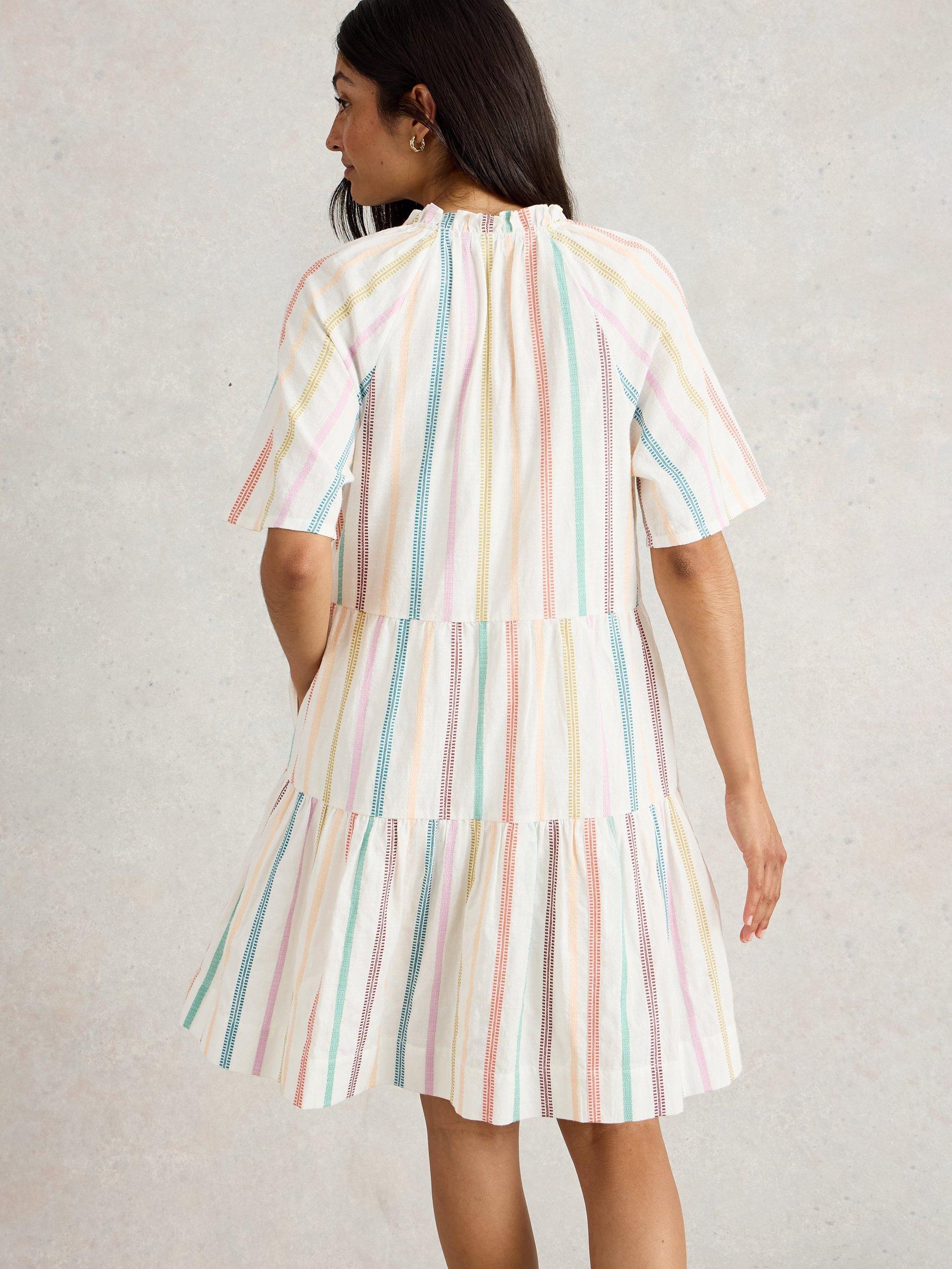 Product image 2 of 6, which shows White Stuff Sophia Jacquard Stripe Pure Organic Cotton Dress, Natural/Multi, 10