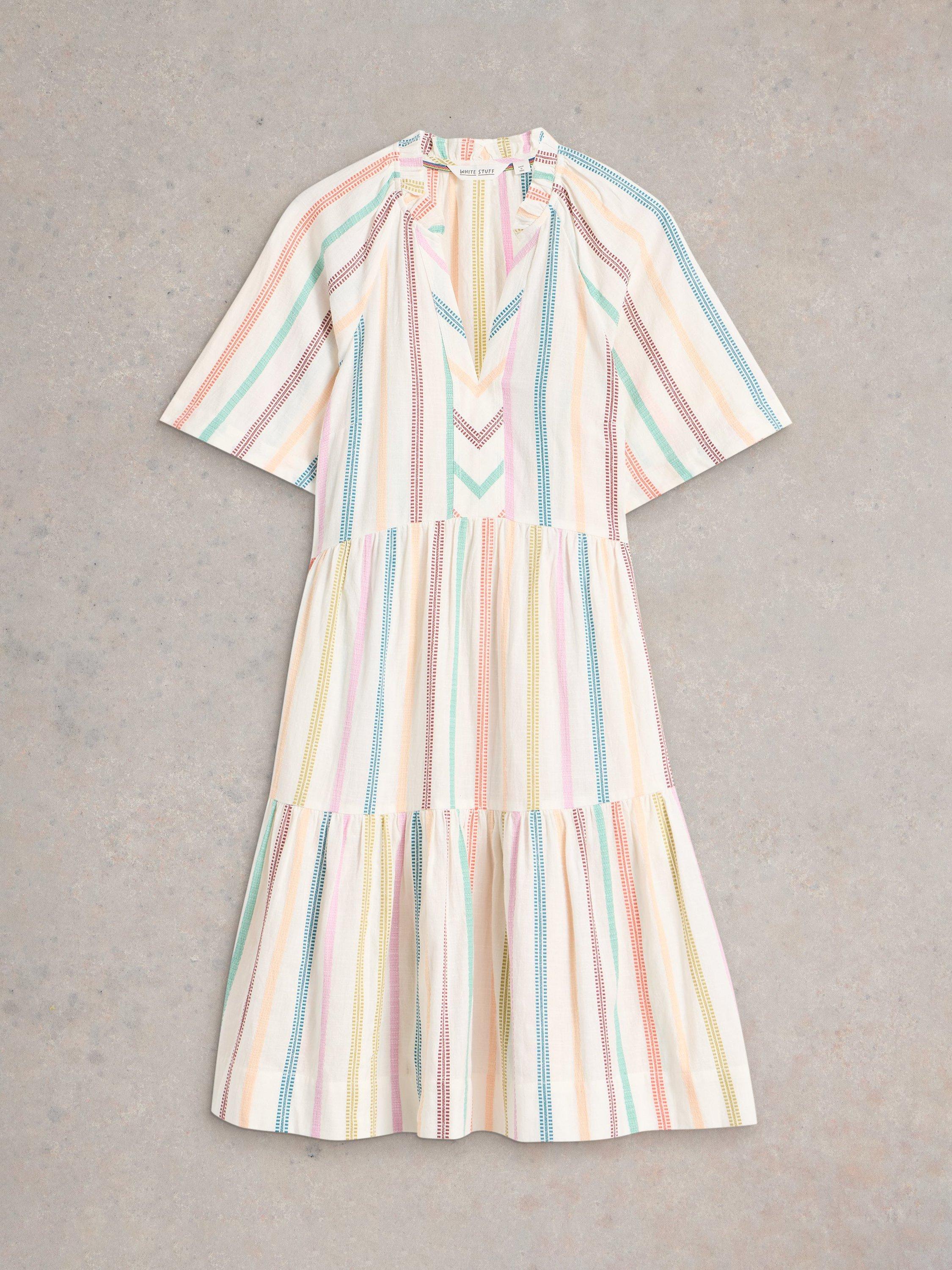 Product image 5 of 6, which shows White Stuff Sophia Jacquard Stripe Pure Organic Cotton Dress, Natural/Multi, 10