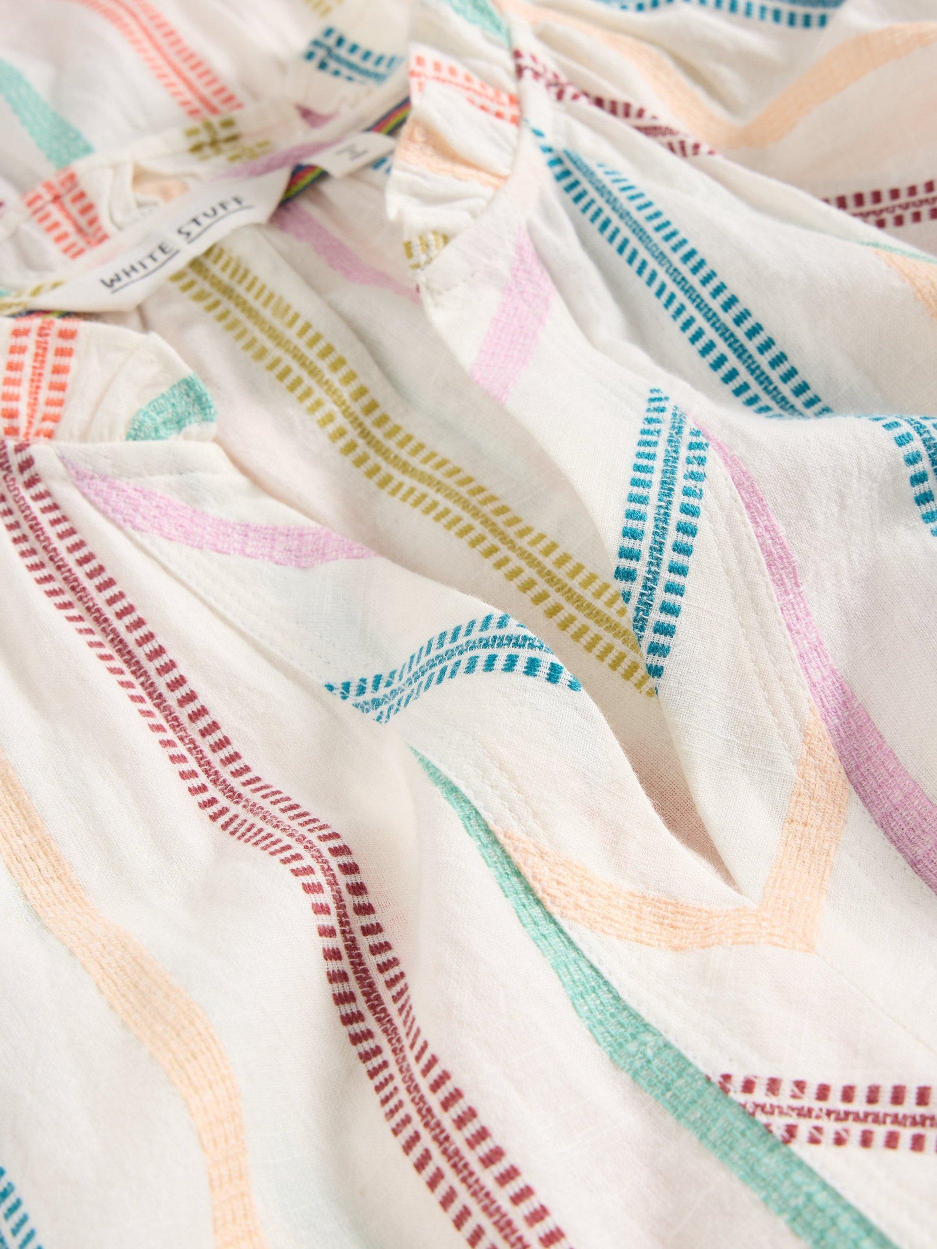 Product image 6 of 6, which shows White Stuff Sophia Jacquard Stripe Pure Organic Cotton Dress, Natural/Multi, 10
