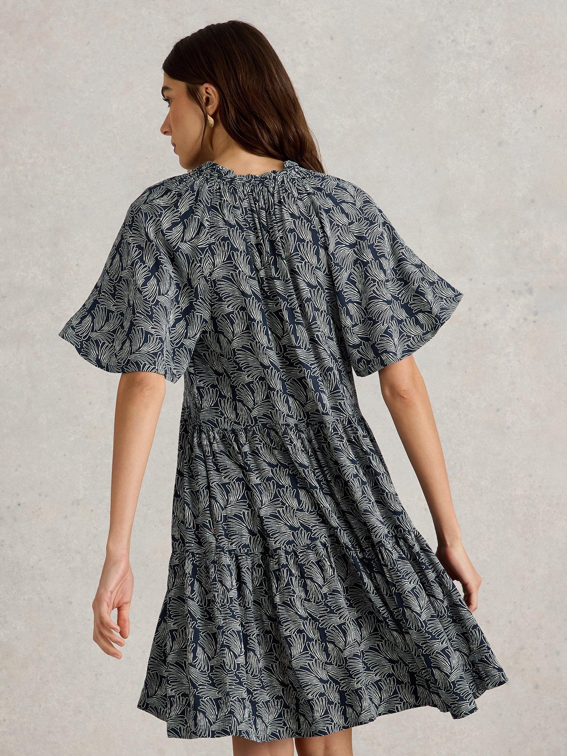 Product image 2 of 6, which shows White Stuff Sophia Tiered Knee Length Dress, Navy/White, 14