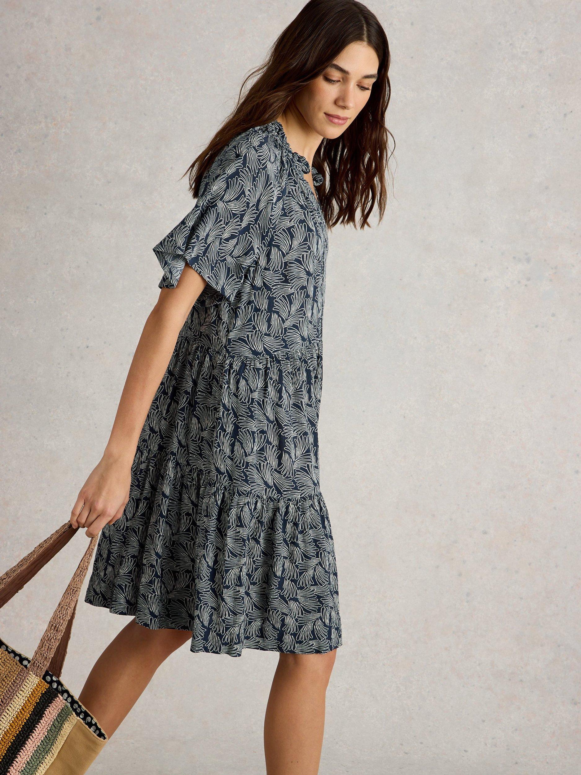 Product image 4 of 6, which shows White Stuff Sophia Tiered Knee Length Dress, Navy/White, 14