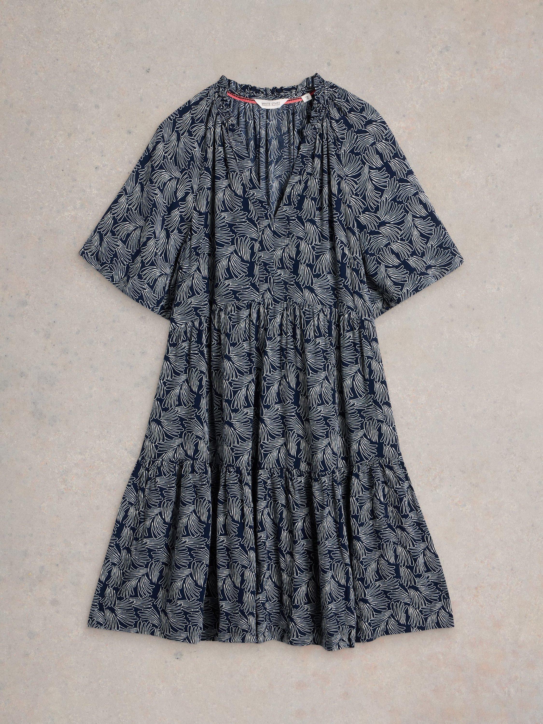 Product image 5 of 6, which shows White Stuff Sophia Tiered Knee Length Dress, Navy/White, 14