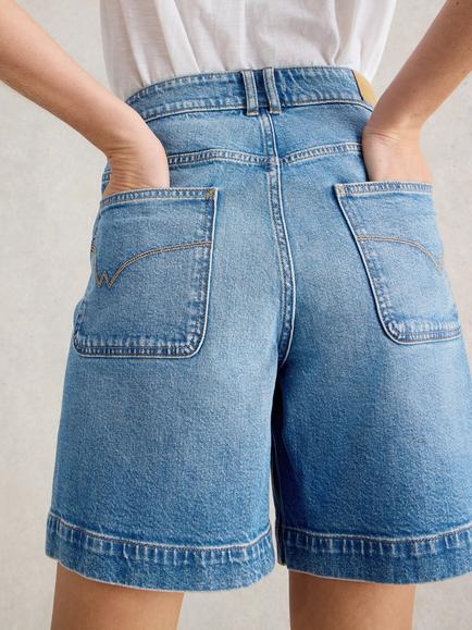 White Stuff Tia Organic Cotton Rich Denim Shorts, Mid Blue - view 2, Mid Blue