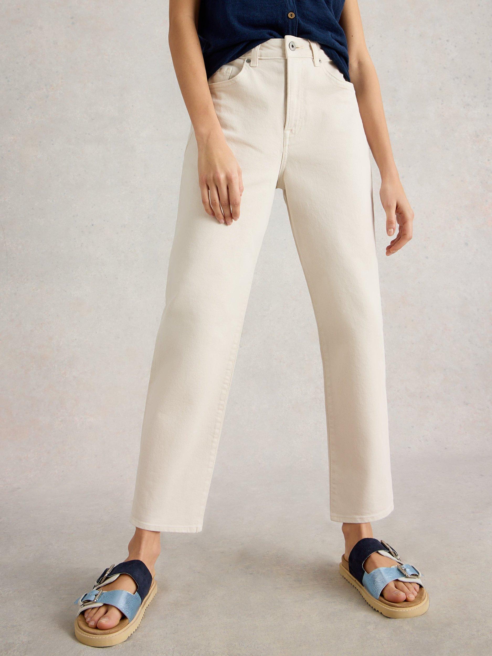 Product image 4 of 6, which shows White Stuff Tilly Organic Cotton Rich Tapered Jeans, White, 6S