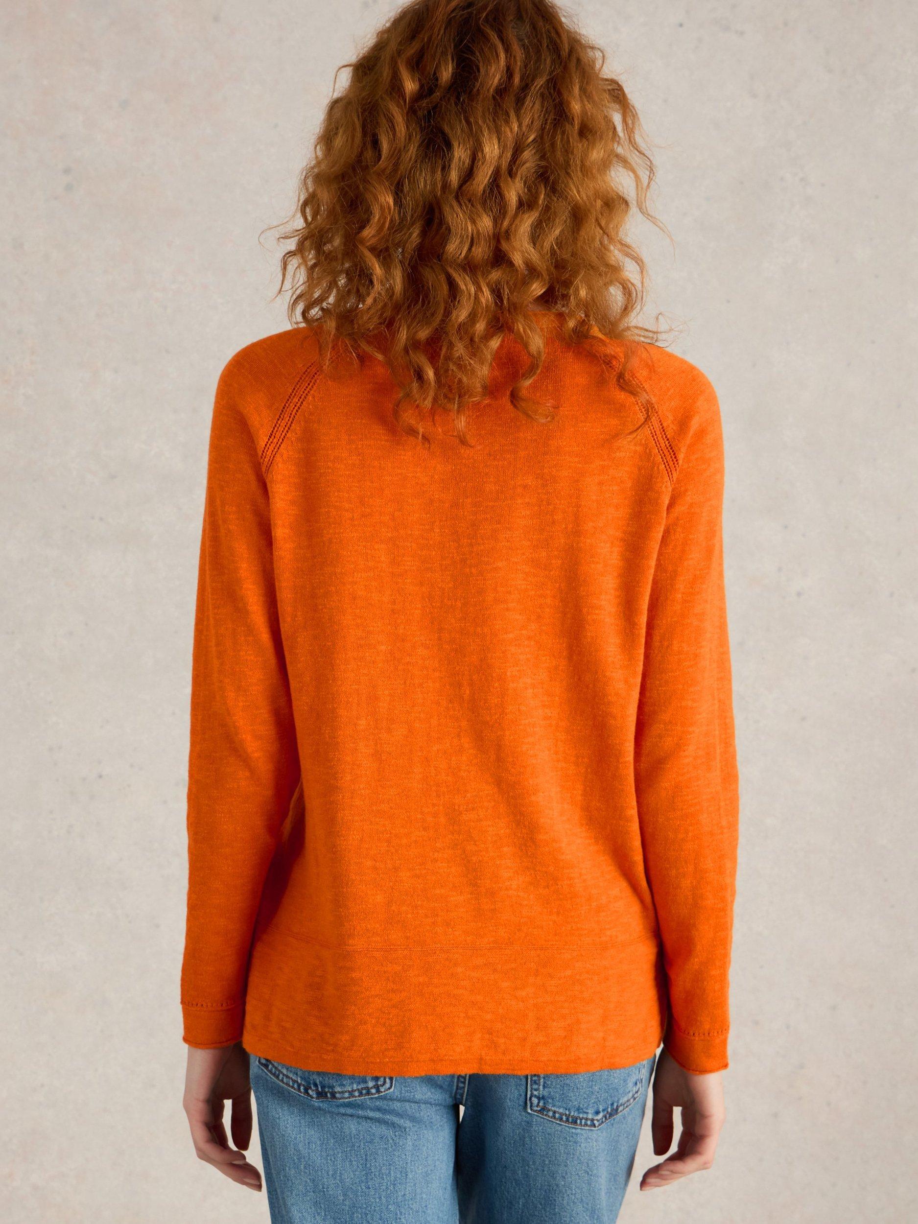 Product image 2 of 6, which shows White Stuff Naria Organic Cotton Linen V-Neck Jumper, Mid Orange, 6