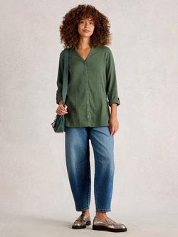 White Stuff Annie Pure Organic Cotton Double Cloth Longline Shirt, Khaki Green, Khaki Green