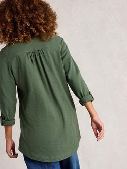 White Stuff Annie Pure Organic Cotton Double Cloth Longline Shirt, Khaki Green - view 2, Khaki Green