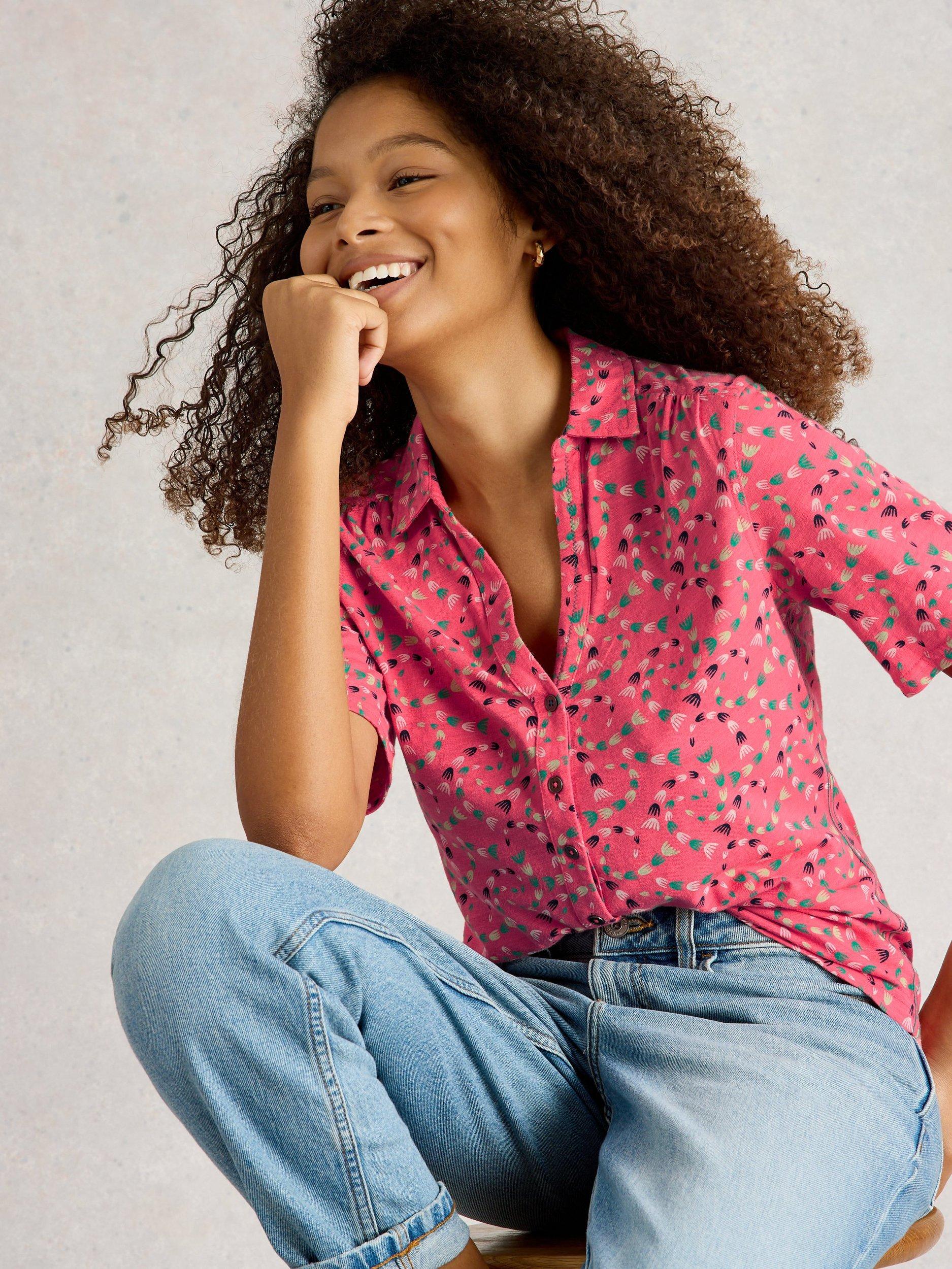 Product image 4 of 6, which shows White Stuff Annie Floral Button Down Shirt, Coral Orange, 24