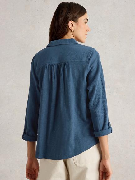 White Stuff Annie Organic Cotton Button-Down Shirt - view 2, Navy