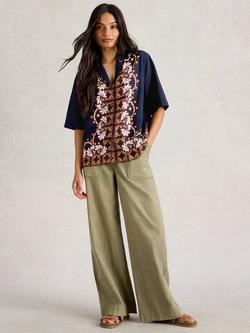 White Stuff Bella Linen Blend Shirt, Navy/Multi, Navy/Multi