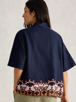 White Stuff Bella Linen Blend Shirt, Navy/Multi - view 2, Navy/Multi