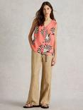 White Stuff Delilah Bird Print Button Detail Tank Top, Coral Orange