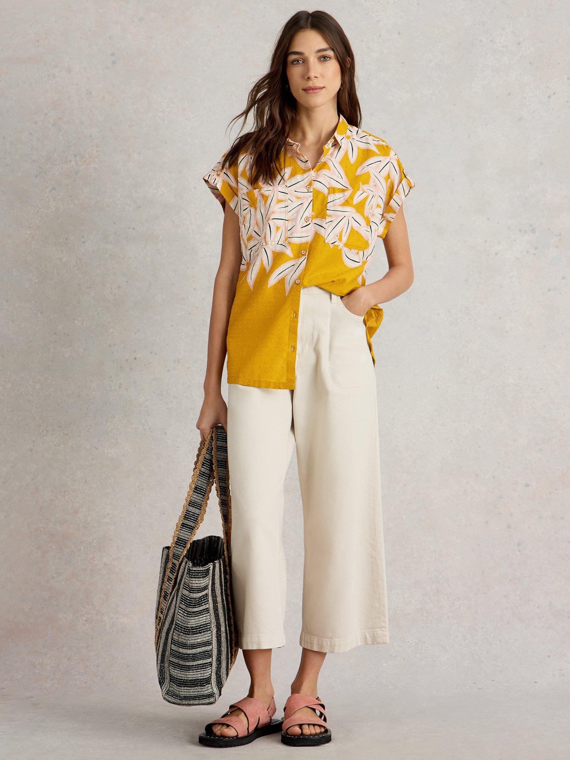 Product image 1 of 6, which shows White Stuff Ellie Floral Organic Cotton Shirt, Yellow/Multi, 6