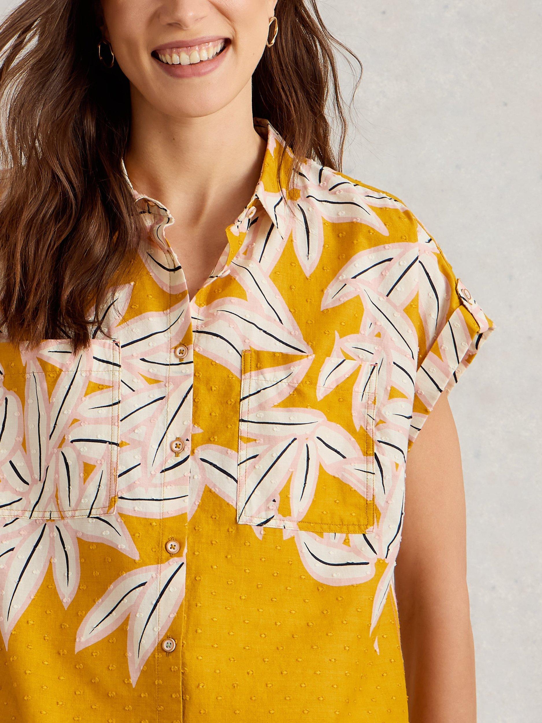 Product image 3 of 6, which shows White Stuff Ellie Floral Organic Cotton Shirt, Yellow/Multi, 6